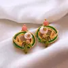 Novos Brincos de Tarraxa Flor de Esmalte e Zircônia Estilo Chinês Moda Luxo Leve com Design de Pétalas Vintage Nicho de Alto Padrão