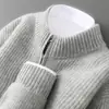 Cárdigan 100% Lana Pura para Hombre con Cuello Alto y Cremallera Completa Nuevo para Otoño e Invierno Suéter de Lana Tejido Abrigo Base