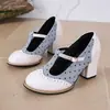 Brogue Mary Jane Transfronterizo Europeo y Americano Versátil Zapatos Pequeños de Cuero Correa en T Retro Estilo Británico para Viajar al Trabajo Negro Venta al por Mayor Tallas Grandes