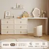 Penteadeira em L de Cor Creme de Luxo Leve, Mesa de Toucador para Quarto com Sensação de Alto Padrão, Cômoda e Armário de Armazenamento Integrados, Mesa de Maquiagem de Cabeceira