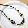 Cordão para Pingente Oito Fios Tecido à Mão Estilo Étnico Dente de Tigre Vintage Contas Dzi Colar de Ágata Unissex Corda para Pendurar Thangka do Tibete