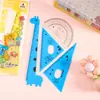 Régua Girafa de Desenho Animado Conjunto de 4 Peças Conjunto para Crianças Estudantes Esquadro Transferidor Régua Reta Conjunto de Material Escolar Prêmios Atacado