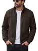 Chaqueta de forro polar para hombre de estilo americano para otoño e invierno, con cuello alto, cremallera y bolsillos laterales, abrigo cárdigan casual para exteriores