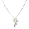 Collar de Perlas y Gotas de Agua con Flor de Lirio Estilo Coreano Ins para Mujer, Accesorio de Cadena Larga para Clavícula con Colgante de Flor de Lirio