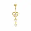 Nuevo piercing de ombligo personalizado en forma de corazón con incrustaciones de diamantes, moda europea y americana, diseño simple de cobre con colgante de mariposa para mujer