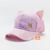 Gorra de Malla Transpirable Coreana Primavera Verano Protección Solar Linda Gorra de Béisbol con Orejas de Gato de Lentejuelas para Mujer Versátil Gorra Plana de Estudiante