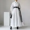 Enviado: Vestido coreano chic de nicho con mangas de farol plisadas y cinturón