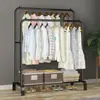Cabideiro Multifuncional de Chão, Suporte para Roupas, Varal, Simples para Interior, Varanda, À Prova de Vento, Espessado, Haste Dupla para Secar Roupas