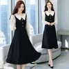 Ropa de Talla Grande para Mujer Fat Tea Break Carta Francesa Falda Larga 2026 Nuevo Estilo Principios de Otoño Cintura ceñida Oculta abdomen Adelgazante Vestido Falso de Dos Piezas