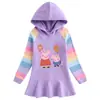 2023 Comercio Exterior Otoño Nuevo Cerdo Arcoíris Niña Vestido Niños Sudadera con Capucha de Manga Larga Vestido de Princesa