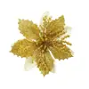 Flores navideñas transfronterizas de 10 cm, decoraciones navideñas, colgantes navideños, flores artificiales para árboles de Navidad, guirnalda de flores de plástico con purpurina dorada