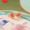 Pendientes de Plata de Ley S925 Yuebao Jewelry con Ágata Roja del Sur y Encaje Incrustado de Diamantes en Forma de Huevo, Pendientes Elegantes, Artículo Popular de Comercio Electrónico, Venta al por Mayor y Dropshipping