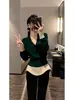 Suéter de Tricô Macio de Alta Qualidade, Super Estiloso e Elegante com Color-Blocking para Mulheres, Nova Coleção Outono e Inverno 2025, Lindo Top de Tricô que Afina a Cintura