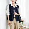 Colete Jeans Vintage para Mulheres, Novo Estilo Outono 2026, Gola Redonda, de Botão Único, Camadas, Emagrecedor, Versátil Top Colete sem Mangas