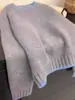 Suéter Grueso de Cuello Redondo con Bloques de Color para Mujer, Nuevo Otoño e Invierno 2026, Camisa Base Casual Holgada Estilo Perezoso, Top de Punto Suave