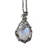 Joyas transfronterizas collar de piedra lunar colgante para mujer estilo bohemio vintage accesorios de hojas ratán venta al por mayor