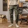 Pantalones de trabajo de estilo americano modernos de verano para hombre, cintura elástica casual, bolsillos, algodón puro, con cremallera, puños, jeans largos para hombre