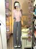 Pantalones rectos holgados de verano delgados de cintura alta con sentido drapeado, pantalones frescos, pantalones de protección solar, pantalones casuales para mujer con diseño, pantalones de pierna ancha con abertura.