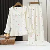 Pijama Infantil Feminino Primavera e Outono Manga Longa Gola Princesa Algodão Nuvem Conjunto de Pijama para Meninas Roupa de Casa para Crianças Maiores