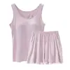 Dropshipping Novo Estilo Primavera e Verão Conjunto de Roupa de Casa Feminina com Top com Bojo e Calça 3/4 Pijama