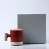 Caneca de Cerâmica com Cabo de Madeira Artístico Estilo Coreano para Escritório Xícara de Chá Café Leite presente manual logo impresso