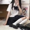 Hombro Verano Mujer Cuello Pico Manga Corta Uniforme Escolar Coreano Uniforme jk Uniforme de Clase Estilo Universitario Azul Gris Blanco