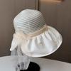 Sombrero de Pescador Turístico de Bali con Ala Ancha para Protección Solar, Sombrero de Playa para Mujer, Sombrero de Sol de Verano con Cinta de Lazo Brillante de Seda