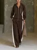Colección de otoño e invierno 2026 para mujer, transfronteriza, europea y americana: Sudadera con capucha y cremallera de bloques de color y pantalones de pierna ancha, un conjunto informal y deportivo de dos piezas
