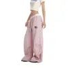 Pantalones casuales de cuadros estilo coreano con cordón y pierna ancha para mujer, verano 2026, de cintura alta, adelgazantes, holgados, versátiles, relajados, de largo hasta el suelo