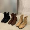 Botines Delgado Caqui de Tacón Grueso Botines Cortos Pequeños Zapatos de Mujer 2024 Nuevo Otoño e Invierno Estilo Coreano Botines Botas