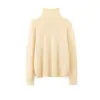 Suéter de Punto de Manga Larga con Cuello Alto de Forro Polar de Peso Pesado, Suavemente Suave de Seda y Cachemira para Mujer, Jersey de Color Sólido para Otoño e Invierno