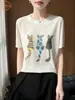 Camiseta de Manga Corta de Punto Transpirable para Verano con Estampado Floral Redondo, Camiseta Base Suelta para Mujer, Dibujos Animados, Rejuvenecedora