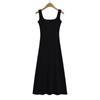 Pure Spice Girl Sexy Square Collar Sling Dress Mulheres 2024 Verão Novo elegante Slim-fit Hip Vest Vestido Longo