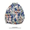 Camisa floral de manga comprida retrô estilo Hong Kong para homens e mulheres