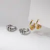 Brincos Ear Cuff Três Círculos Incrustados com Diamante em Prata de Lei S925 Nalan Estilo Simples Exquisito Design de Nicho M08494