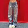 Jeans para Mujer de Estilo Americano, Chica Picante, Resistentes, con Remaches, Bloques de Color, Impresión 3D, Nuevos de Otoño, Holgados, Pierna Ancha, Modernos