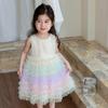 Saia de princesa para meninas, vestido novo de verão, saia de bolo arco-íris de gaze infantil, saia de aniversário de princesa estilo ocidental para bebês