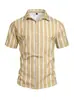 Camisa de manga corta a rayas con cuello, estilo veraniego europeo y americano, estampado 3D, no se plancha, para hombre, de playa