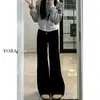 Calça Jeans Flare Preta para Mulheres, Nova Coleção de Outono Plus-Size, Elástica, Emagrecimento, Para Corpo Tipo Pera, Calça Bootcut de Perna Larga