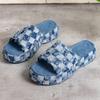 Zapatos Cruzados de Mujer Europeos y Americanos Verano Nuevo Tacón de Cuña Suela Gruesa Playa Exterior Zapatillas de Mezclilla a Cuadros Comercio Exterior Talla Extra Mujer
