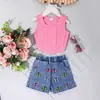 Amazon Transfronterizo Europa y Estados Unidos Verano Dulce Traje de Chica Cool Niños Pequeños y Medianos Cuello Redondo Chaleco sin Mangas Shorts con Estampado de Mariposas