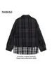 Jaqueta Masculina com Design Falso de Duas Peças, Casaco Masculino Solto Tendência, Novo Estilo 2025, Xadrez Patchwork Trama Inspirado em Chanel