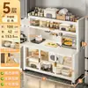 Prateleira de Armazenamento para Cozinha Aço Doméstico Tampo de Rocha Aparador Multifuncional Armário de Armazenamento para Micro-ondas à Prova de Poeira com Porta Armário de Armazenamento