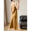Falda de tirantes de satén de ácido acético francés de alta calidad, tirantes, vestido nuevo, base, elegante, holgada, adelgazante, vestido largo de verano