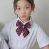 Nova Camisa Social Estilo Coreano Listrada Estampada Uniforme Escolar Primário com Gravata Borboleta para Meninas Performance Moda Gravata Borboleta