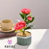 Camelia de Tres Cabezas Pequeño Bonsái Flor Artificial Decoración Sala de Estar Estudio Planta Verde Falsa Decoración Escritorio de Oficina Venta al por Mayor