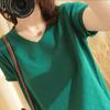 Verano nueva camiseta de algodón para mujer cuello en V manga corta suéter holgado delgado cómodo top de media manga al por mayor