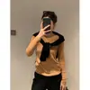Suéter Tricot Azul Versailles Gola Redonda Manga Longa Suave para Mulheres, Top Base Ajustado para Mulheres Baixas no Início do Outono