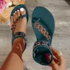 Sandalias Bohemias de Moda para Mujer, Chanclas Planas de Punta Redonda con Decoración de Corazón para Estilo de Vacaciones en la Playa