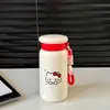 Caneca isolada de aço inoxidável de gatinho fofo, design de desenho animado, adequada para meninas, portátil com alça, caneca de leite, garrafa de água para estudantes